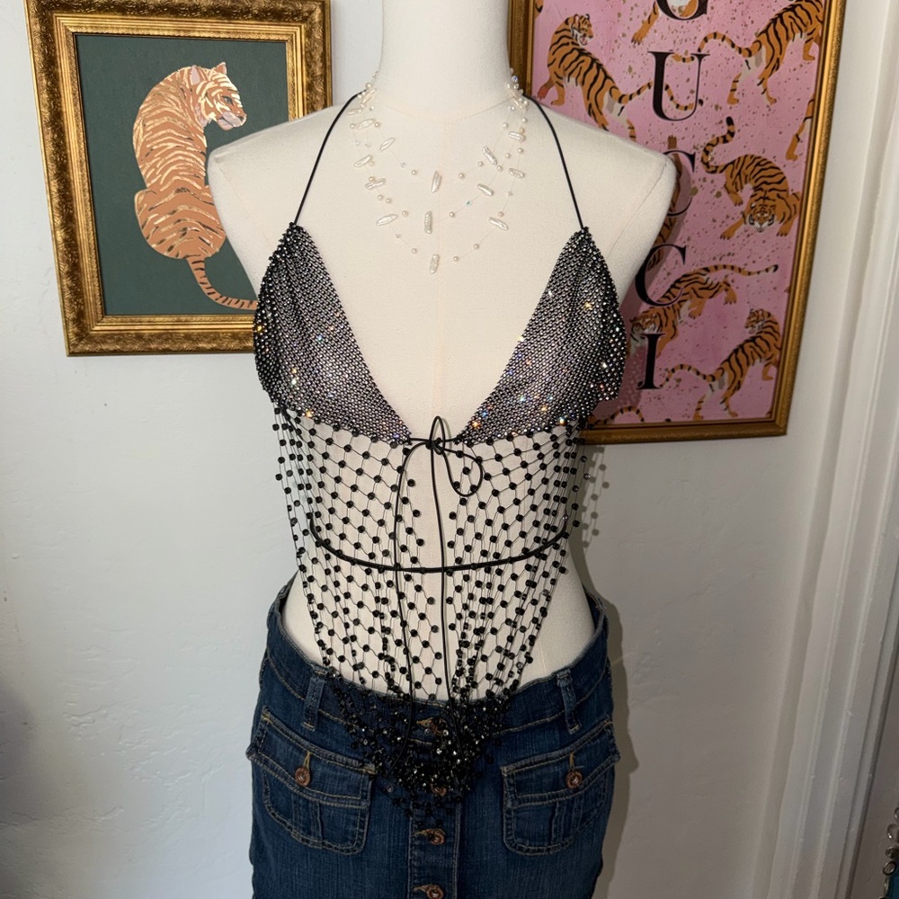 Elegant Black Sparkly Halter Top